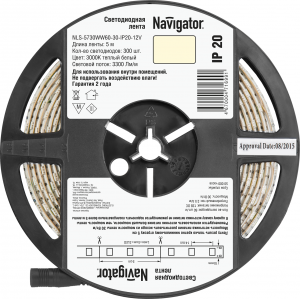 Светодиодная лента Navigator 71 699 NLS-5730WW60-30-IP20-12V R5 - фото 23864