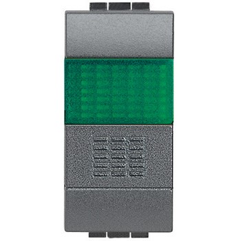 L4038V Bticino LivingLight. Кнопка 10А. 1P-NО индикатор с зелёным рассеивателем - фото 28484
