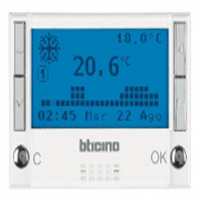 Bticino Axolute White Термостат электронный недельный 7прогр., батарея 2х1,5V, 3 мод HD4451 - фото 28885