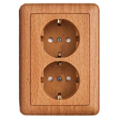 Wessen 59 Бук Розетка 2-я с/з с защитными шторками в сборе с рамкой RS16-255-88 - фото 29184