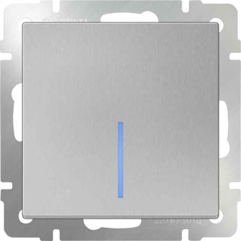 Выключатель одноклавишный проходной с подсветкой Werkel WL06-SW-1G-2W-LED серебряный - фото 29743