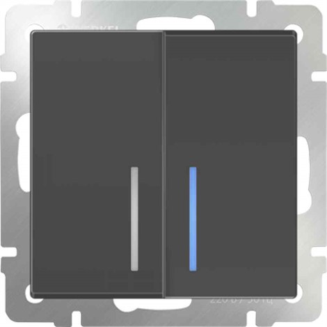 Выключатель двухклавишный проходной с подсветкой Werkel WL07-SW-2G-2W-LED серо-коричневый - фото 29763
