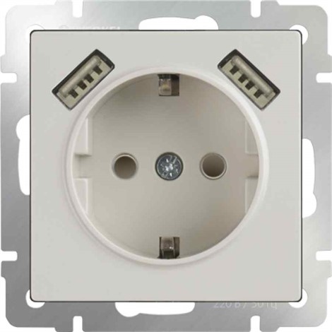 Розетка с заземлением, шторками и USB х2 Werkel WL03-SKGS-USBx2-IP20 слоновая кость - фото 29830