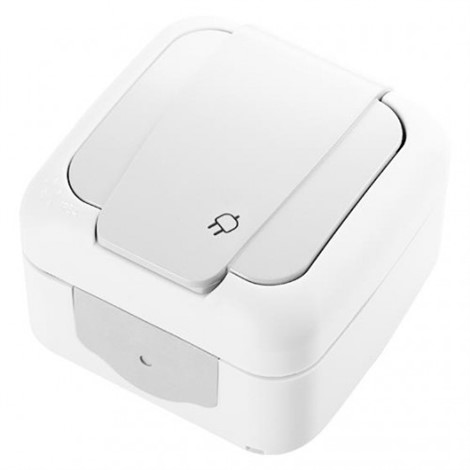 Розетка с заземлением и крышкой, IP54, настенного монтажа, белая VIKO Palmiye 90555408 - фото 30107