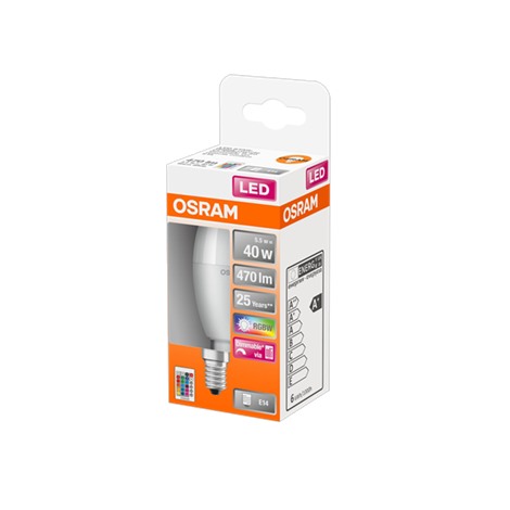 LEDS CL B 40 REM 5,5W/827 230V FR RGBW E14 Коробка OSRAM - (цена -1 лампа свеча+пульт) - фото 48064
