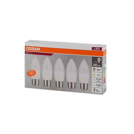 LVCLB60 7SW/830 230V E27 Экопак1X5 RU OSRAM - фото 48091