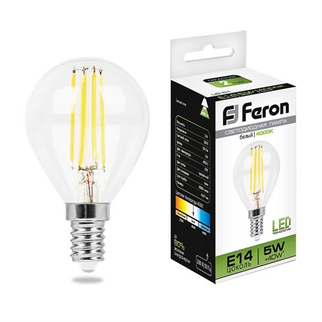 Лампа светодиодная Feron LB-61 Шарик E14 5W 230V 4000K - фото 48946