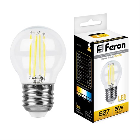 Лампа светодиодная Feron LB-61 Шарик E27 5W 230V 2700K - фото 48953