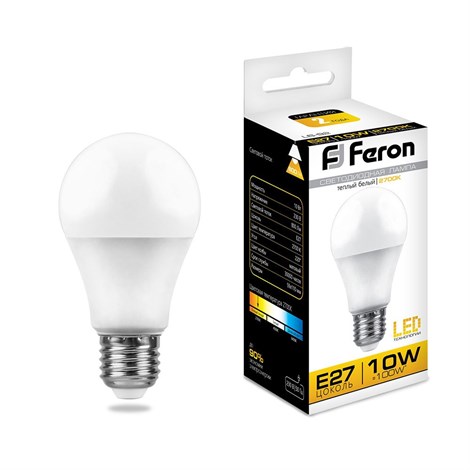 Лампа светодиодная Feron LB-92 Шар E27 10W 175-265V 2700K - фото 49048