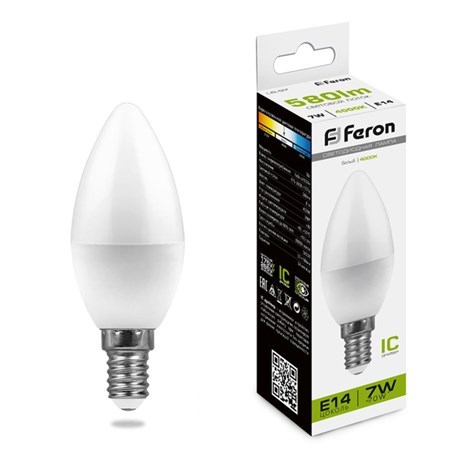 Лампа светодиодная Feron LB-97 Свеча E14 7W 175-265V 4000K - фото 49067