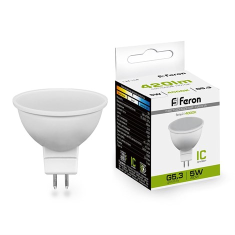 Лампа светодиодная Feron LB-24 MR16 G5.3 5W 175-265V 4000K - фото 49272