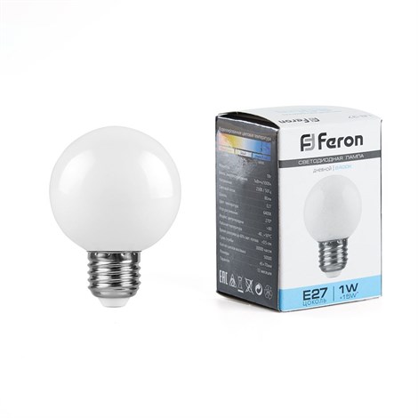Лампа светодиодная Feron LB-37 Шарик E27 1W 230V 6400K матовый - фото 49279