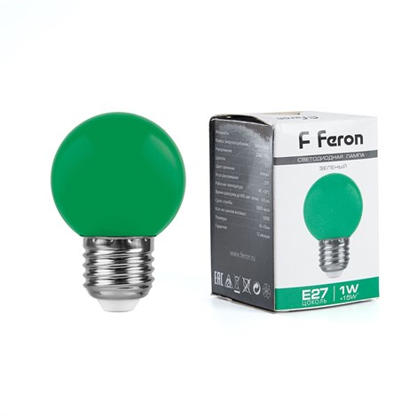 Лампа светодиодная Feron LB-37 Шарик E27 1W 230V Зеленый - фото 49286