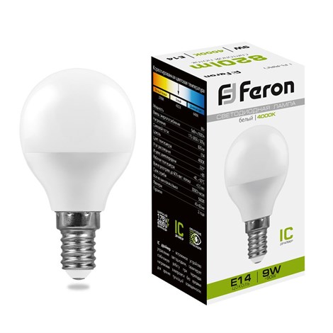 Лампа светодиодная Feron LB-550 Шарик E14 9W 175-265V 4000K - фото 52020