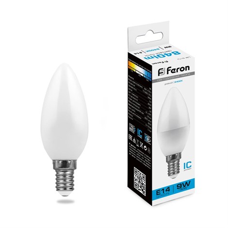Лампа светодиодная Feron LB-570 Свеча E14 9W 175-265V 6400K - фото 52358