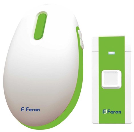 Звонок дверной беспроводной Feron E-375 Электрический 36 мелодии белый зеленый с питанием от батареек - фото 53808