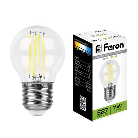 Лампа светодиодная Feron LB-52 Шарик E27 7W 230V 4000K - фото 53854