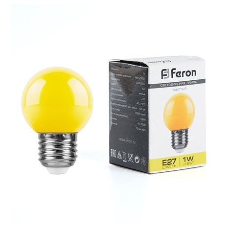 Лампа светодиодная Feron LB-37 Шарик E27 1W 230V Желтый - фото 53969
