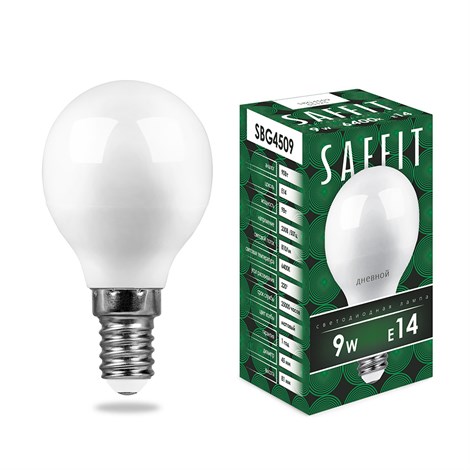 Лампа светодиодная SAFFIT SBG4509 Шарик E14 9W 230V 6400K - фото 54806