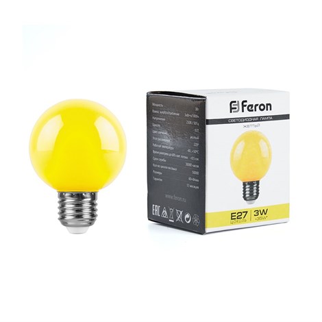 Лампа светодиодная Feron LB-371 Шар E27 3W 230V желтый - фото 54897
