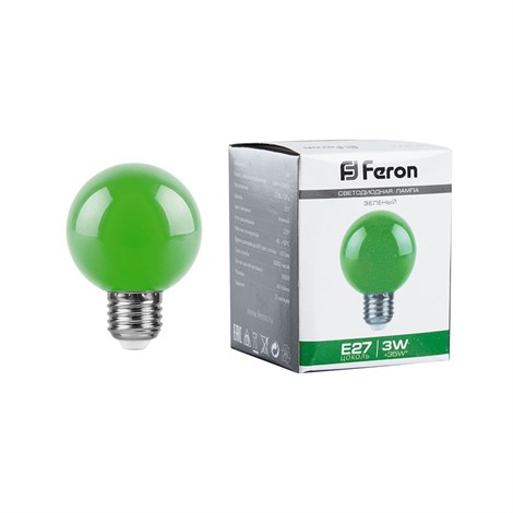 Лампа светодиодная Feron LB-371 Шар E27 3W 230V зеленый - фото 54918
