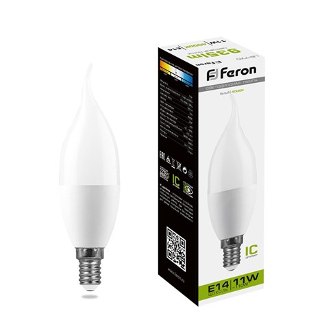 Лампа светодиодная Feron LB-770 Свеча на ветру E14 11W 175-265V 4000K - фото 55486