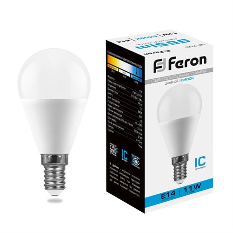 Лампа светодиодная Feron LB-750 Шарик E14 11W 175-265V 6400K - фото 55502