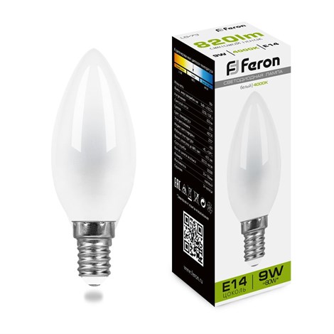 Лампа светодиодная Feron LB-73 Свеча E14 9W 230V 4000K - фото 55638