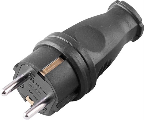 Вилка прямая с/з STEKKER, RPG16-21-441 (В 16-001), каучук, 250В, 16A, IP44, черный - фото 57442