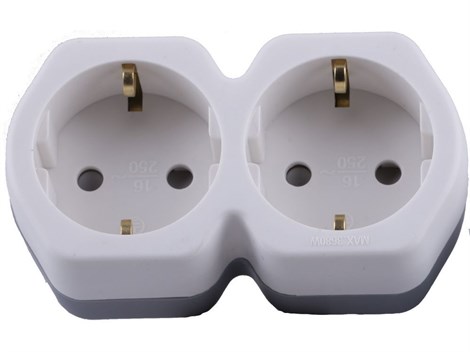 Разветвитель сетевой 2-местный с/з STEKKER ADP16-12-20, 250V,16A, ABS огнеустойчивый пластик, белый/серый - фото 57795