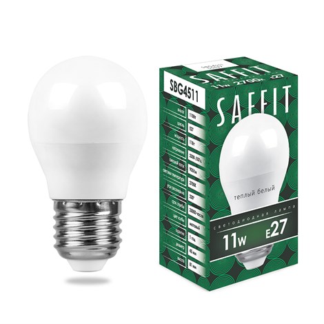 Лампа светодиодная SAFFIT SBG4511 Шарик E27 11W 230V 2700K - фото 57990