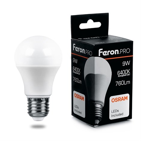 Лампа светодиодная Feron.PRO LB-1009 Шар E27 9W 175-265V 6400K - фото 59249