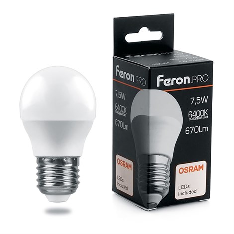 Лампа светодиодная Feron.PRO LB-1407 Шарик E27 7.5W 175-265V 6400K - фото 59344