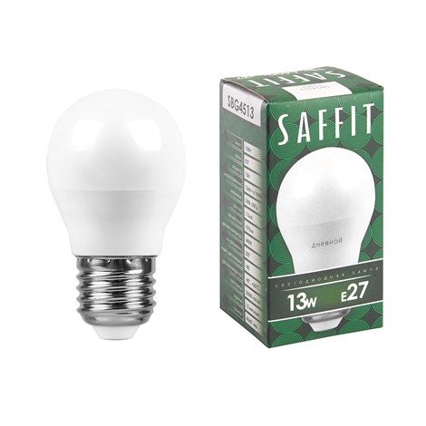 Лампа светодиодная SAFFIT SBG4513 Шарик E27 13W 230V 6400K - фото 60161