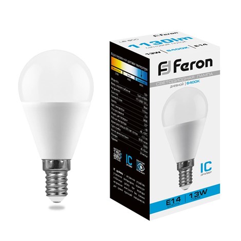 Лампа светодиодная Feron LB-950 Шарик E14 13W 175-265V 6400K - фото 61875