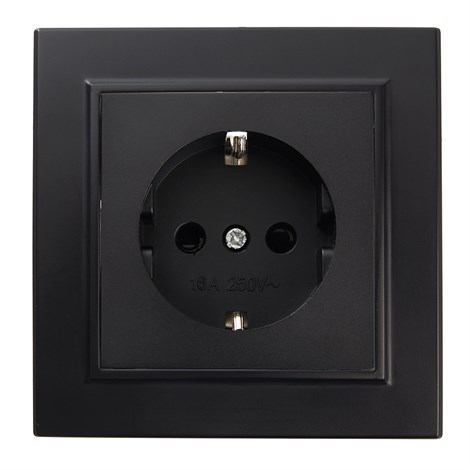 Розетка 1-местная c/з STEKKER, PST16-9010-03, 250В, 16А, с защитной шторкой, серия Эрна, черный - фото 63018