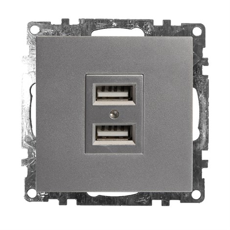 Розетка USB 2-местная (механизм), STEKKER GLS10-7115-03, 250B, 2,1А, серия Катрин, серебро - фото 63268