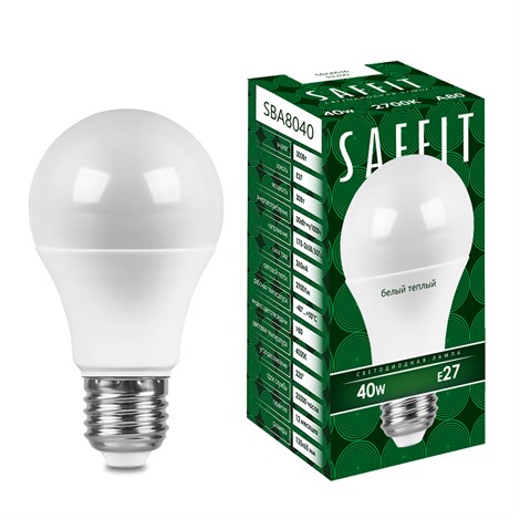 Лампа светодиодная SAFFIT SBA8040 Шар E27 40W 230V 2700K - фото 64134