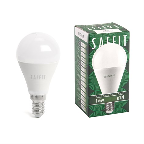 Лампа светодиодная SAFFIT SBG4515 Шарик E14 15W 230V 6400K - фото 64172