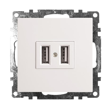 Розетка USB 2-местная (механизм), STEKKER GLS10-7115-01, 250B, 2,1А, серия Катрин, белый - фото 65315