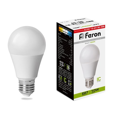Лампа светодиодная низковольтная Feron LB-192 Шар E27 10W 12-48V 4000K - фото 66351