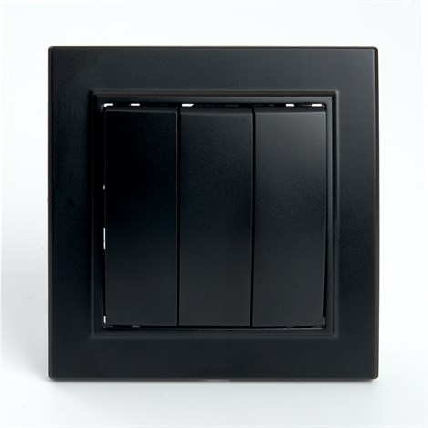 Выключатель 3-клавишный STEKKER  PSW10-9007-03, 250В, 10А, серия Эрна, черный - фото 66663