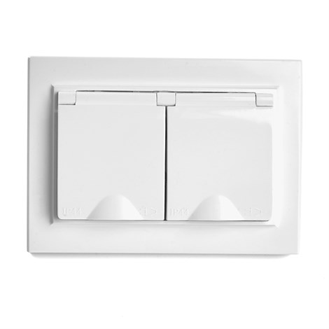 Розетка 2-местная с/з с крышкой, STEKKER, PST16-9015-01, 250В, 16А, серия Эрна, белый - фото 69581
