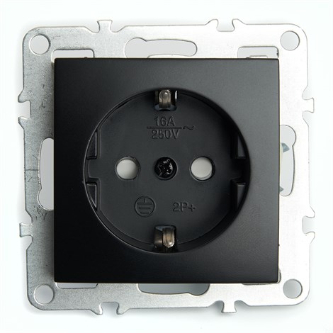 Розетка 1-местная c/з (механизм), STEKKER, PST16-9110-03, 250В, 16А с защитной шторкой, серия Эрна, черный - фото 70074