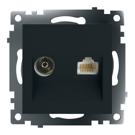 Розетка TV + компьютерная RJ-45 (механизм), STEKKER GLS00-7106-05, серия Катрин, черный - фото 70460