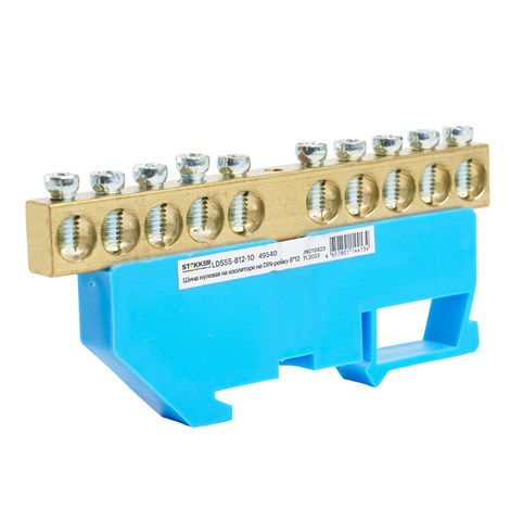 Шина"N" на изоляторе STEKKER 8*12 на DIN-рейку 10 выводов, синий, LD555-812-10 - фото 72637