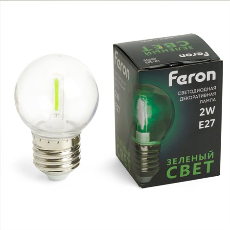 Лампа светодиодная Feron LB-383 Шарик прозрачный E27 2W 230V зеленый - фото 73444