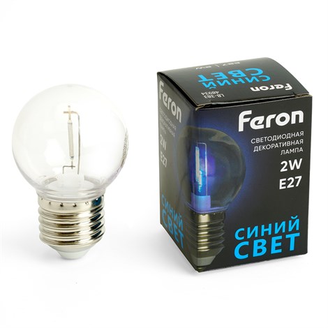 Лампа светодиодная Feron LB-383 Шарик прозрачный E27 2W 230V синий - фото 73477