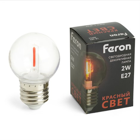 Лампа светодиодная Feron LB-383 Шарик прозрачный E27 2W 230V красный - фото 73479