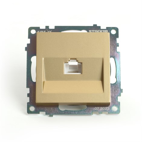 Розетка компьютерная 1-местная RJ-45 (механизм), STEKKER, GLS00-7107-08, серия Катрин, золото - фото 73795